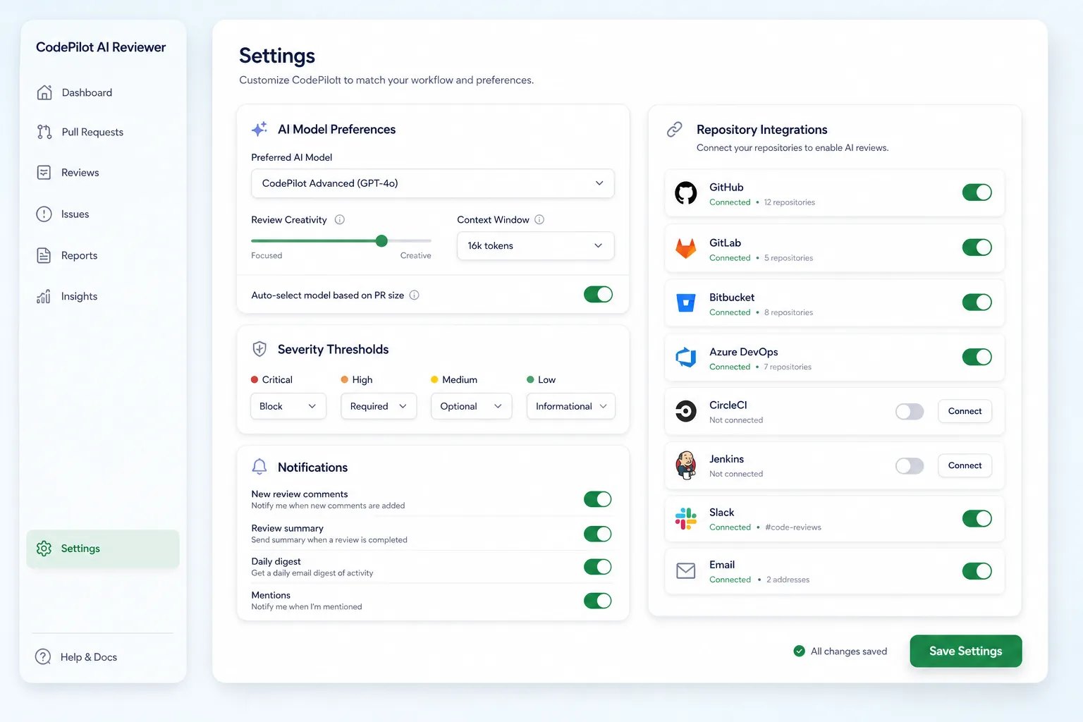LLM Pull Request Code Review Assistant — settings and configuration