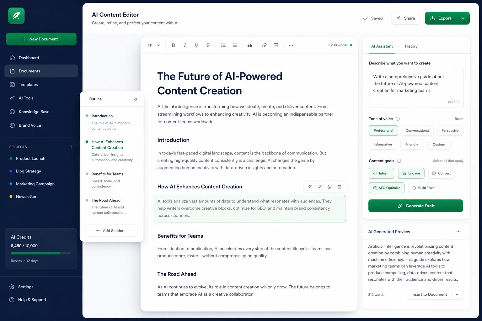 AI Marketing Content and Image Studio — core workflow screen