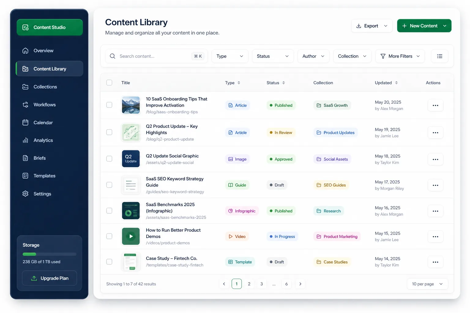 AI Marketing Content and Image Studio — browse and list view