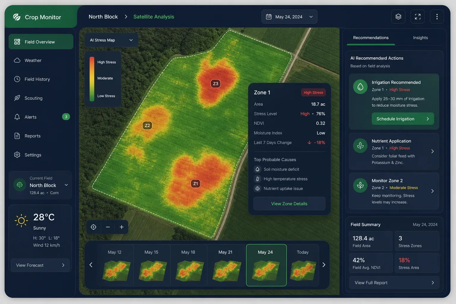 Satellite and Drone Crop Health Monitor — core workflow screen