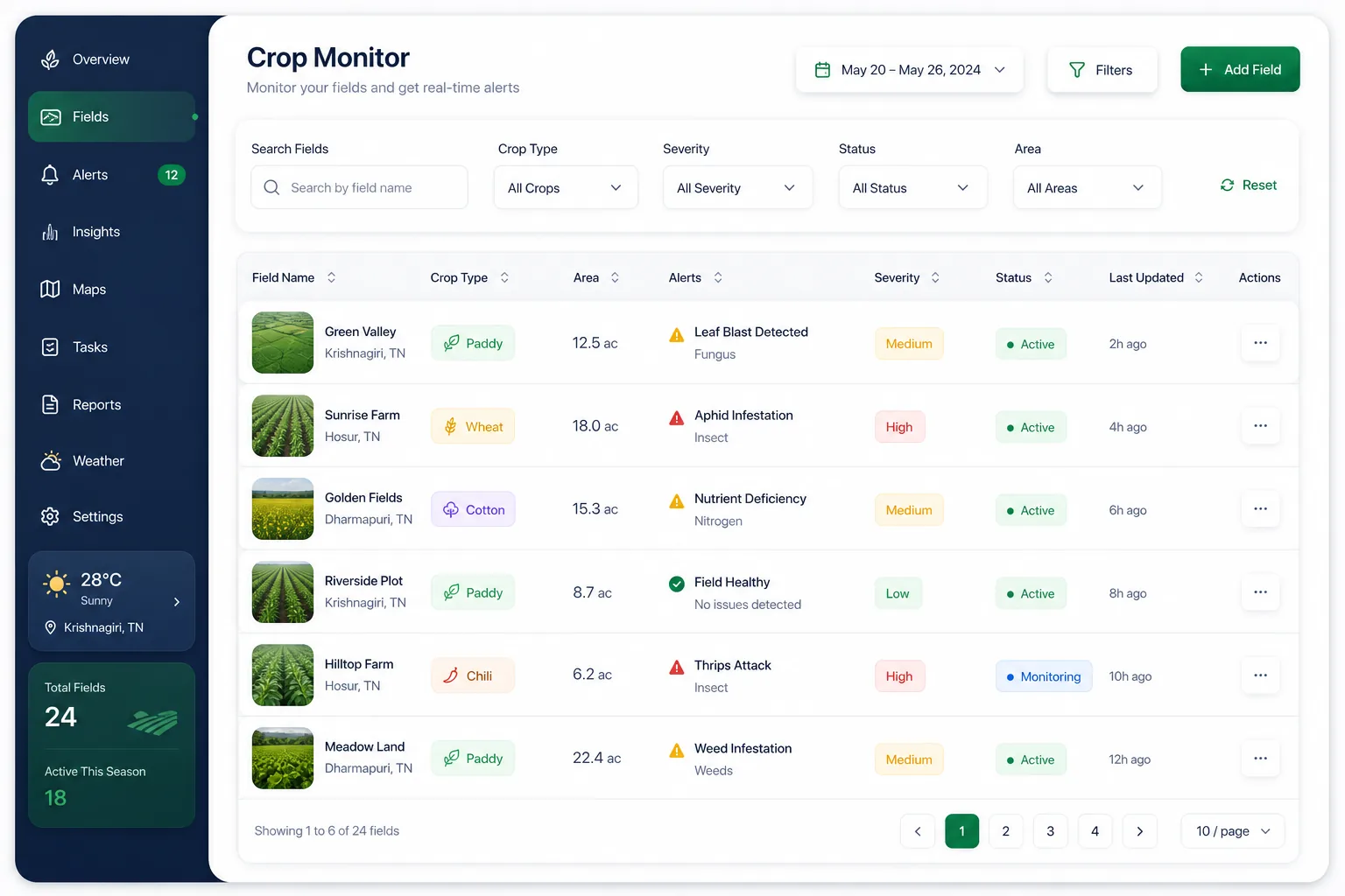 Satellite and Drone Crop Health Monitor — browse and list view