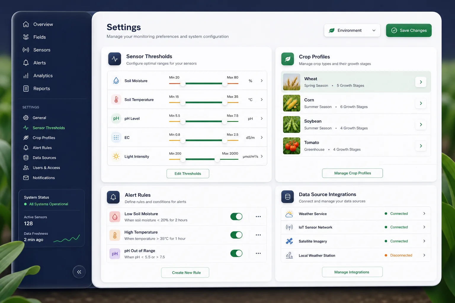Satellite and Drone Crop Health Monitor — settings and configuration
