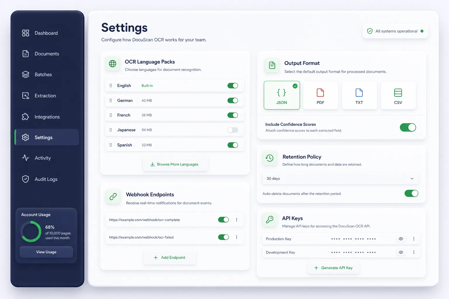 OCR Data Extraction for Invoices and IDs — settings and configuration