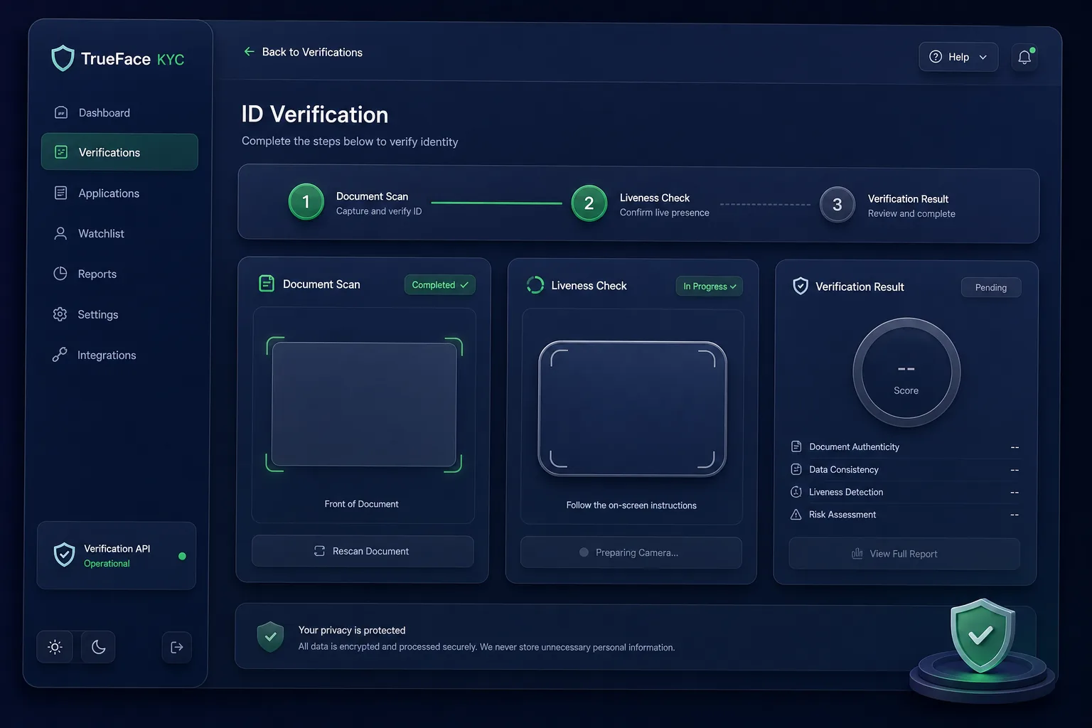 Web-Based Face Recognition Platform — core workflow screen