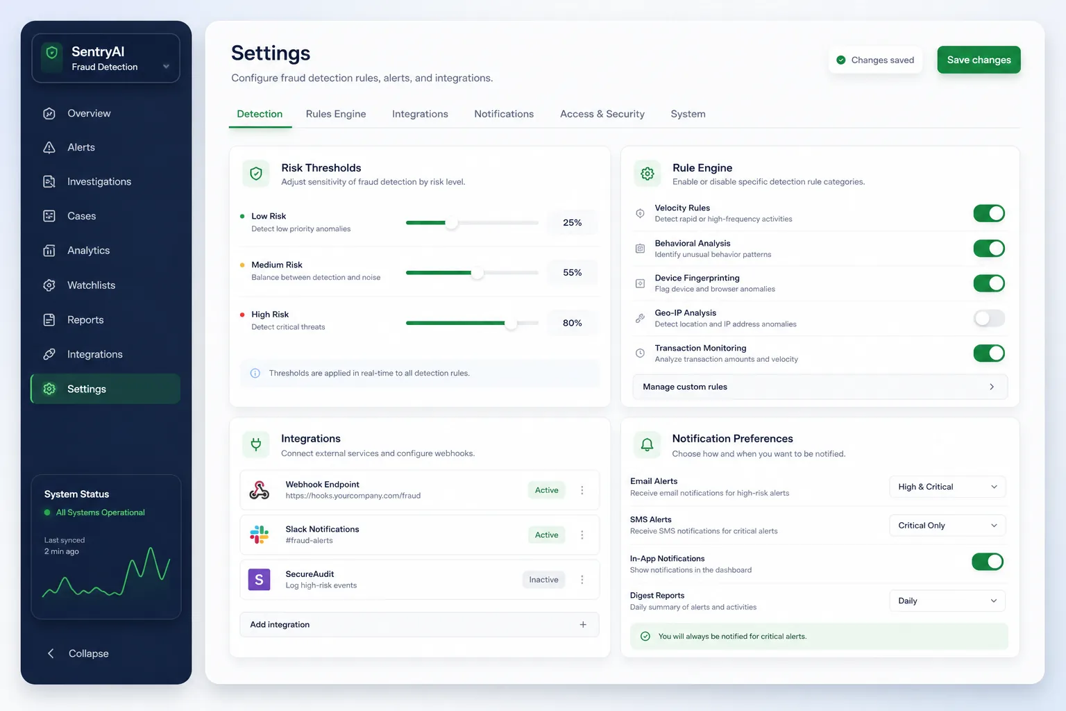 Real-Time Transaction Fraud Detection — settings and configuration
