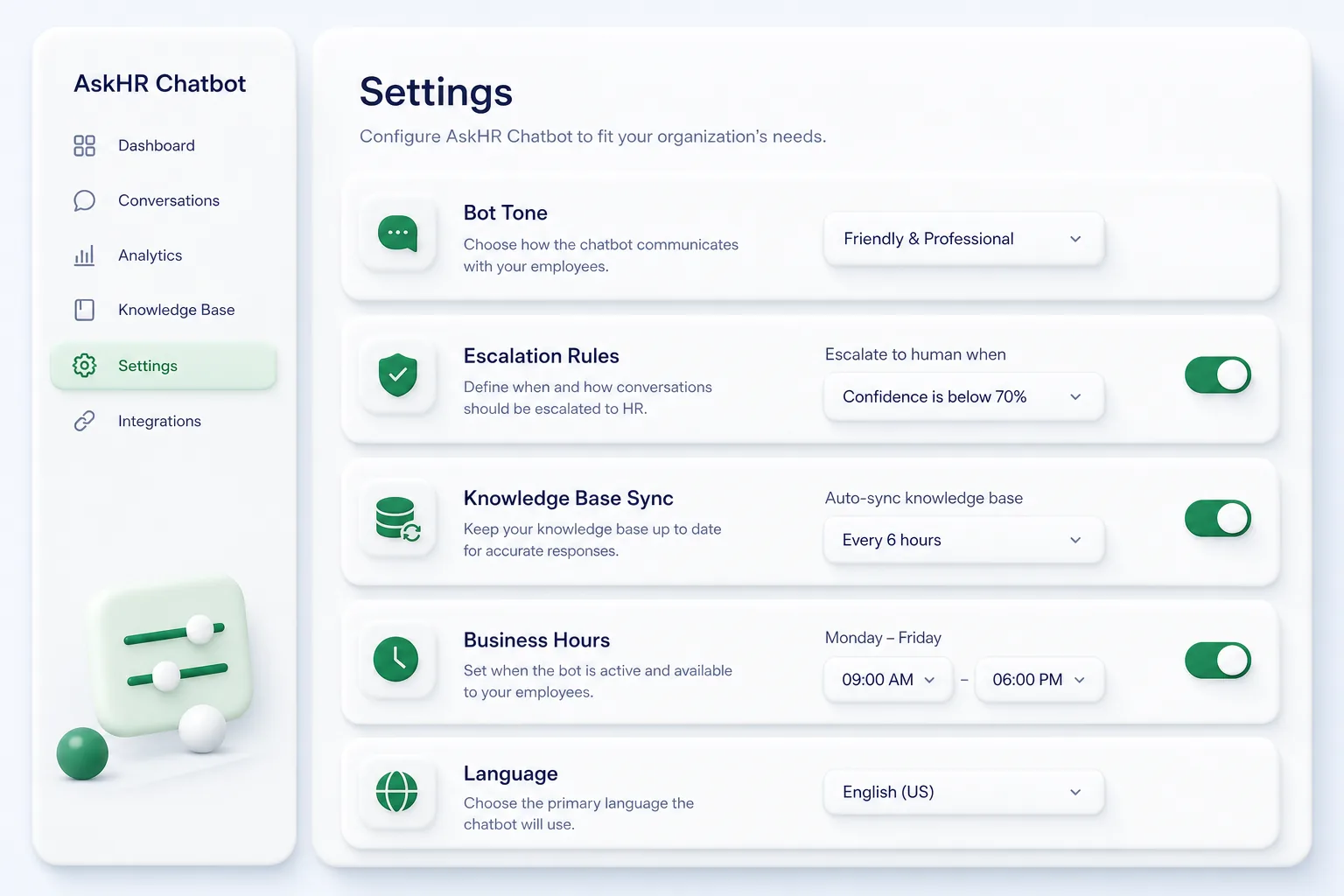 Employee Self-Service HR Chatbot — settings and configuration