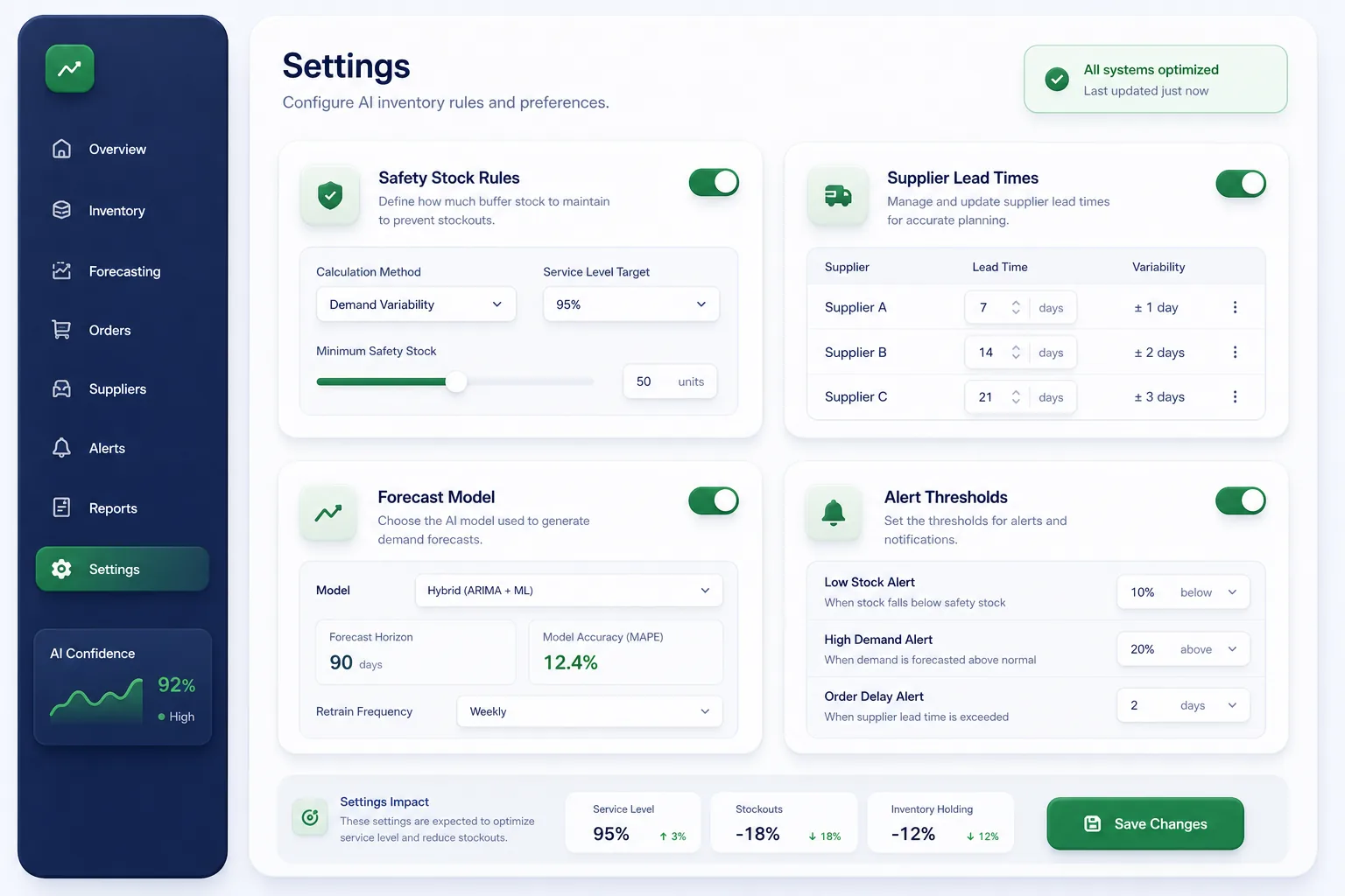 AI Reorder Point and Safety Stock Planner — settings and configuration