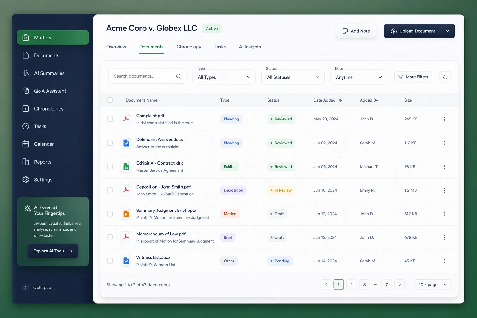 AI Contract Summary and Clause Risk Review — browse and list view