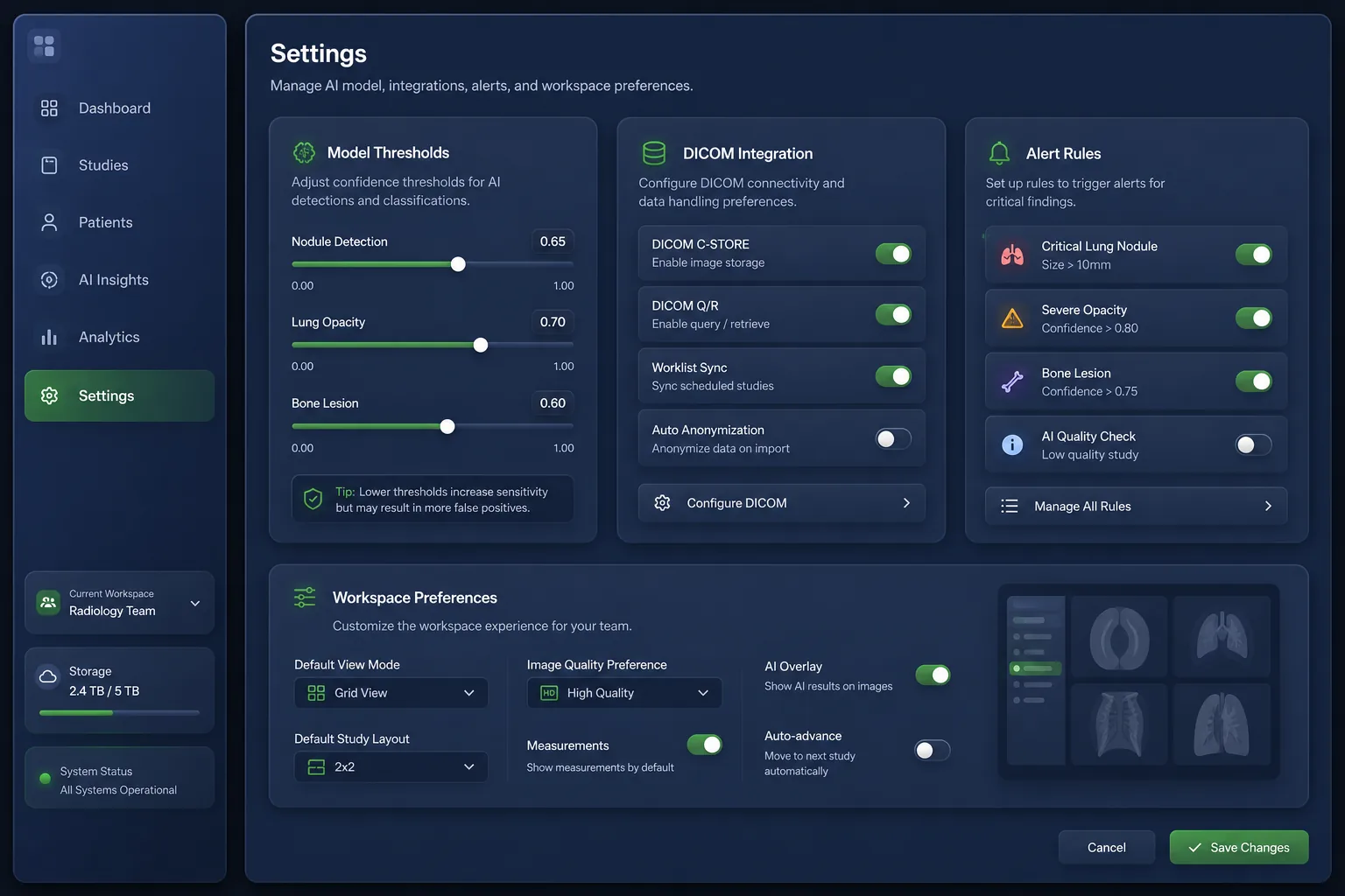 AI Triage for Chest X-Ray and CT Scans — settings and configuration