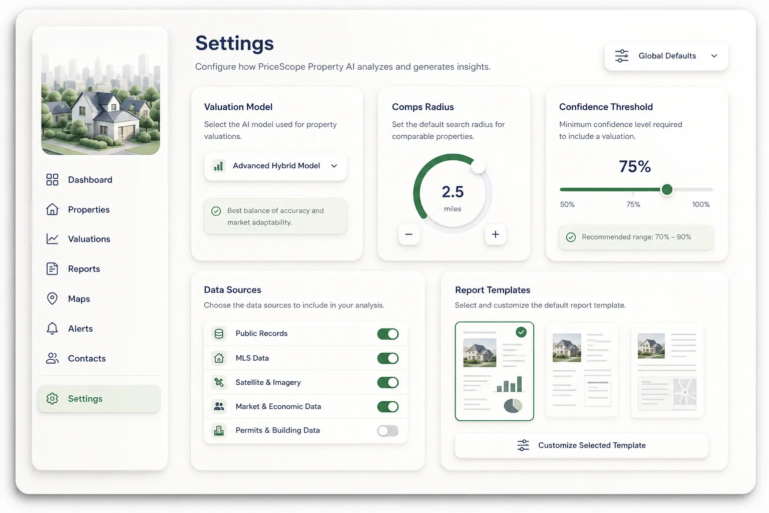 AI Property Valuation Model (AVM) — settings and configuration