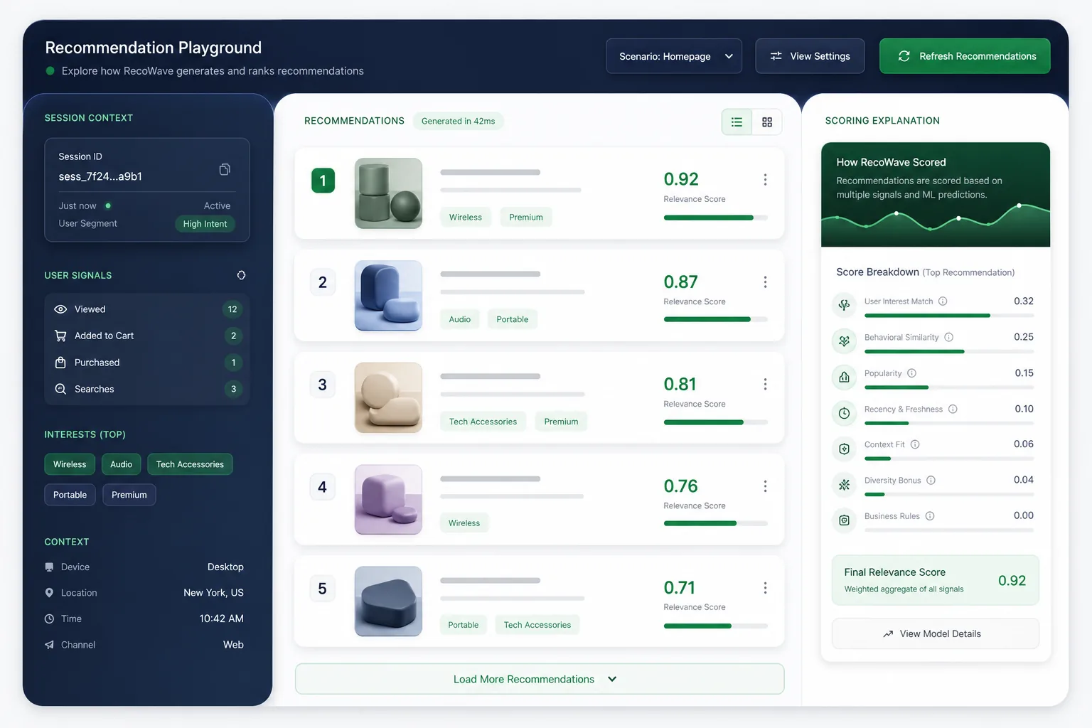 Personalised Product Recommendation Engine — core workflow screen
