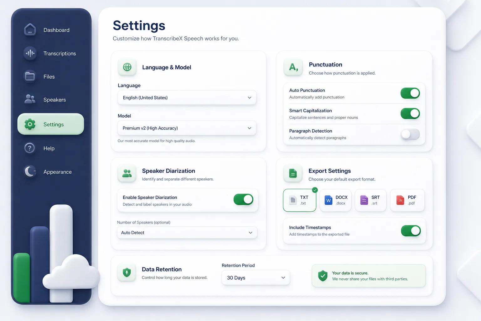 Multilingual Speech Transcription Platform — settings and configuration