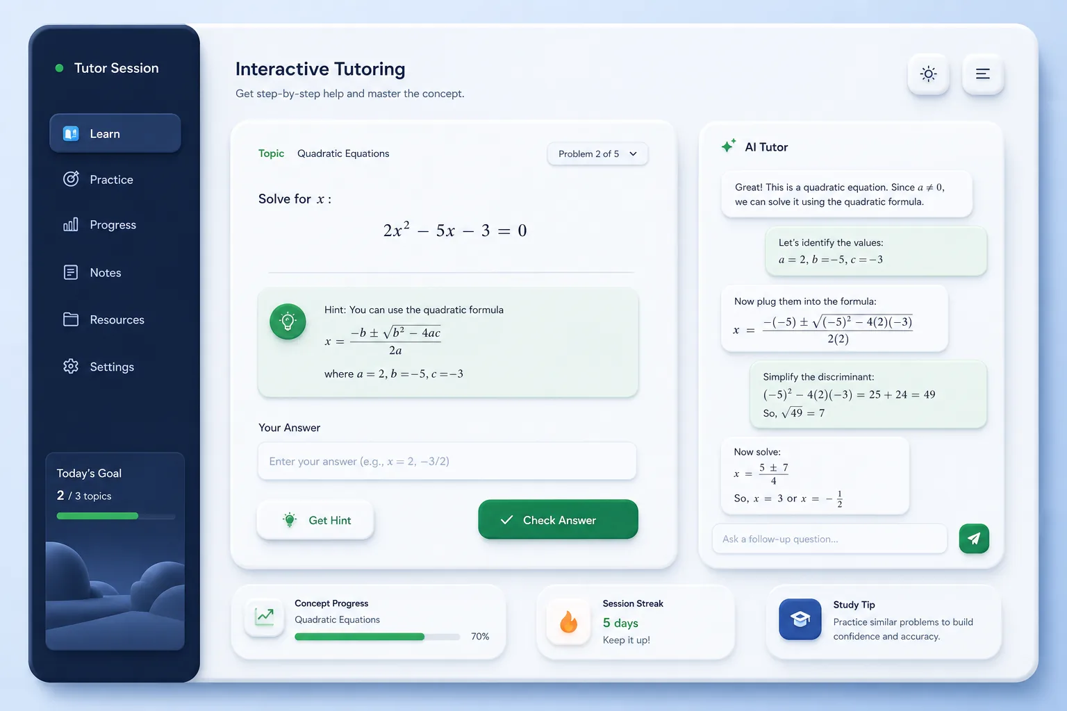 Adaptive AI Tutor with Socratic Hints — core workflow screen
