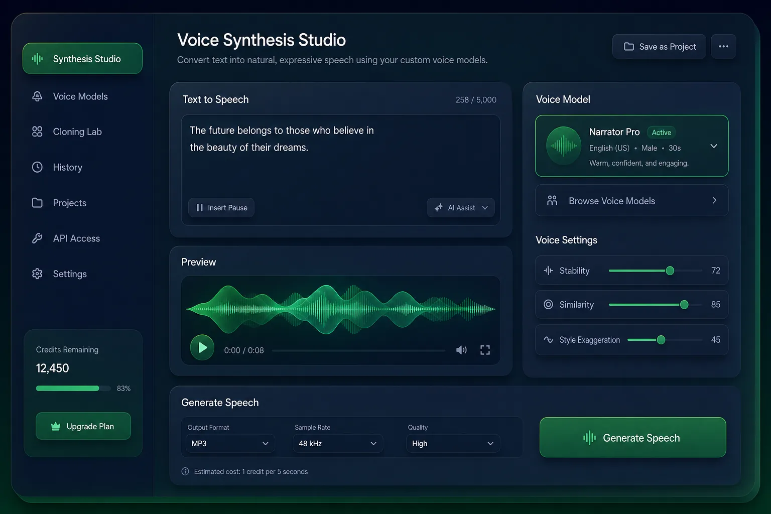Consent-Based Voice Cloning for Dubbing — core workflow screen