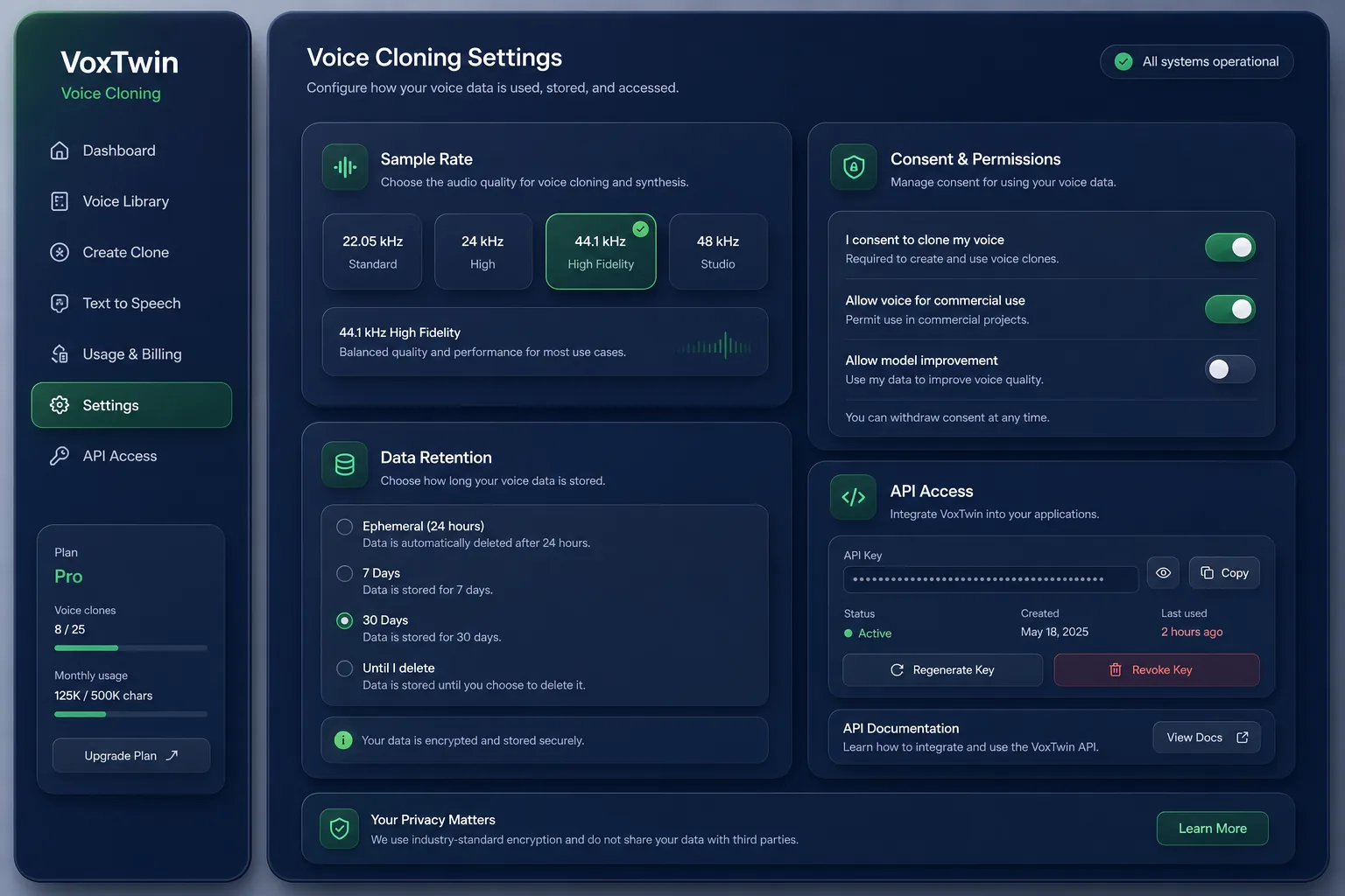 Consent-Based Voice Cloning for Dubbing — settings and configuration