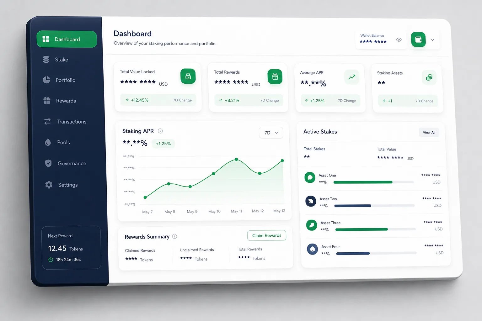 Non-Custodial DeFi Staking and Governance — dashboard overview