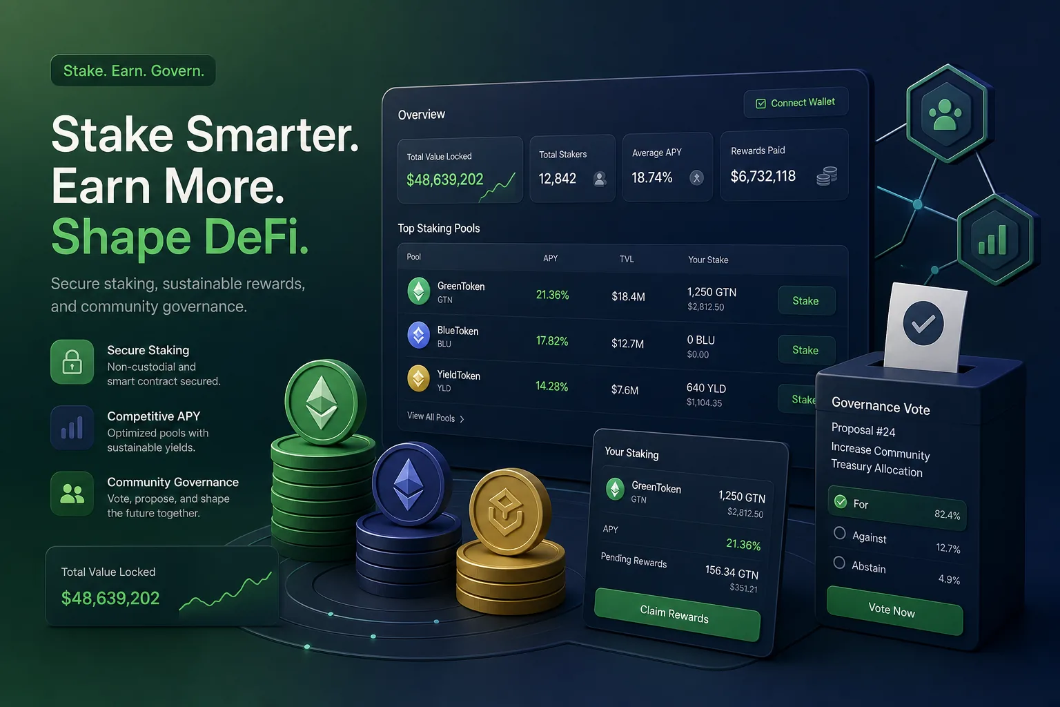 Non-Custodial DeFi Staking and Governance