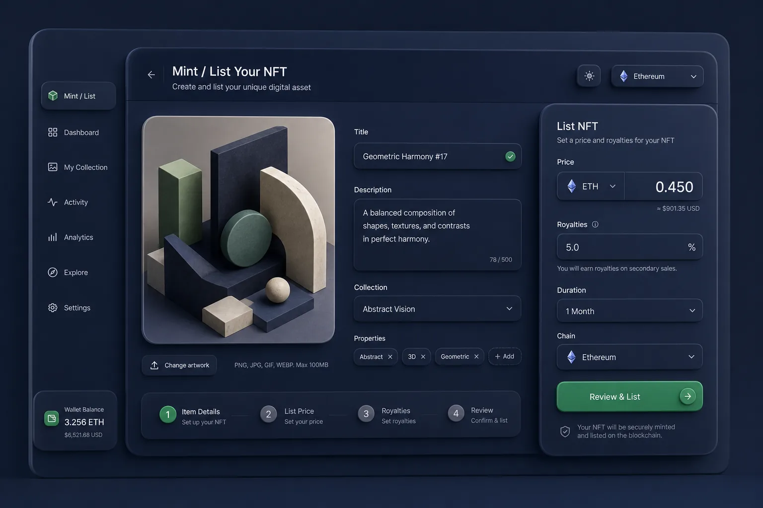 Multi-Chain NFT Marketplace with Auctions — core workflow screen