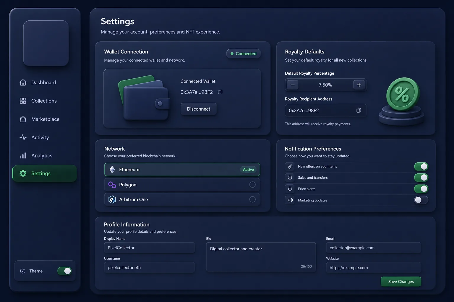 Multi-Chain NFT Marketplace with Auctions — settings and configuration