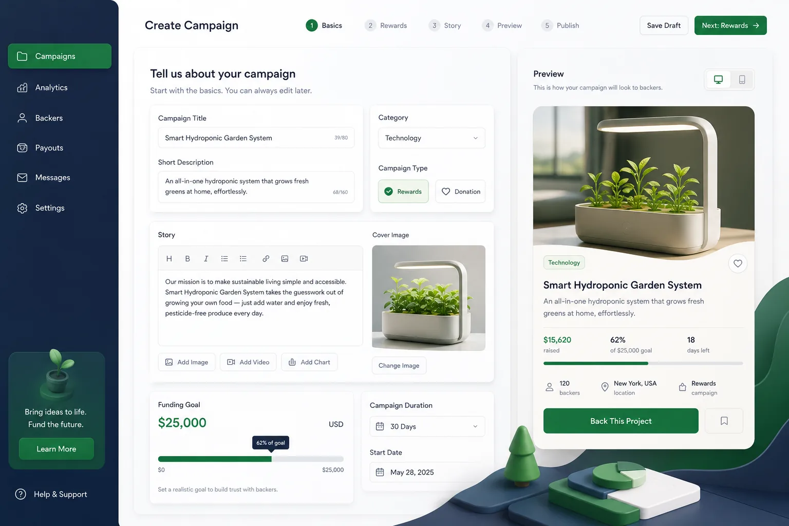 Crowdfunding Portal with KYC and Escrow — core workflow screen