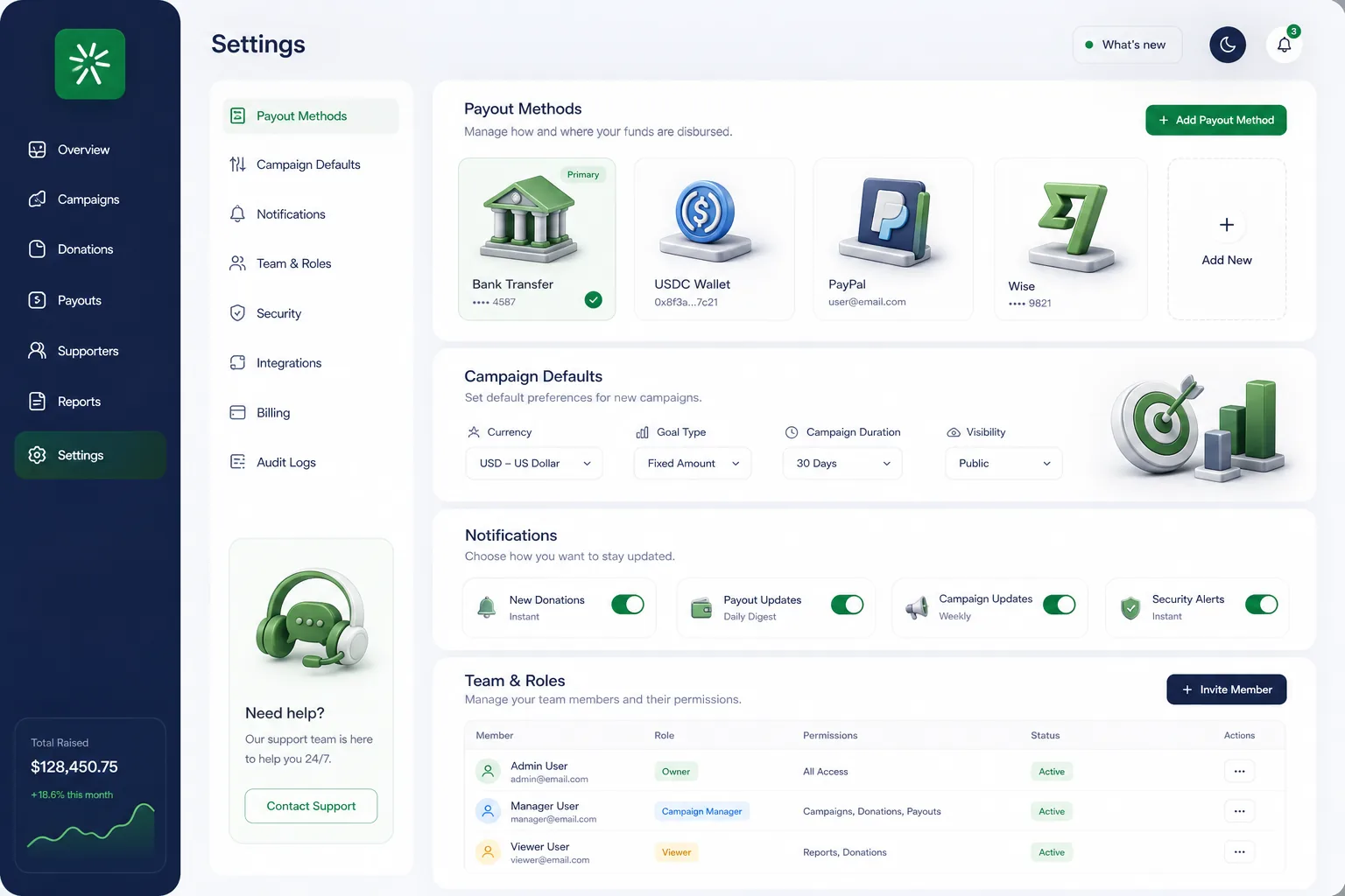 Crowdfunding Portal with KYC and Escrow — settings and configuration