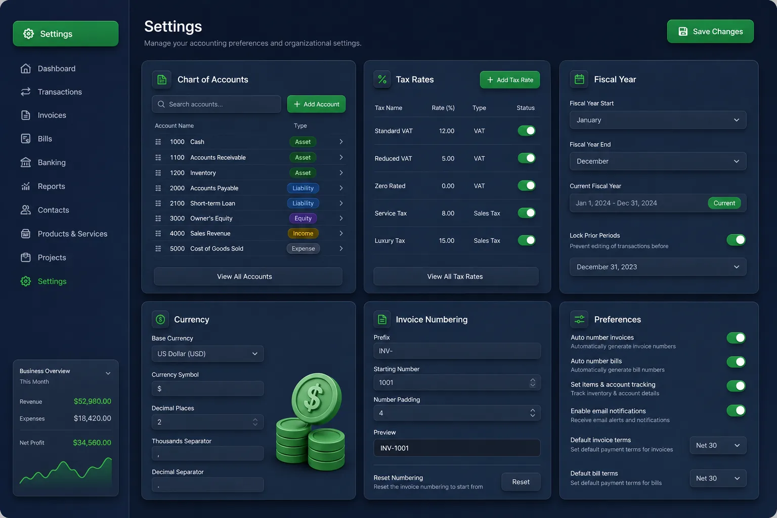Desktop Accounting with GST/VAT Returns — settings and configuration