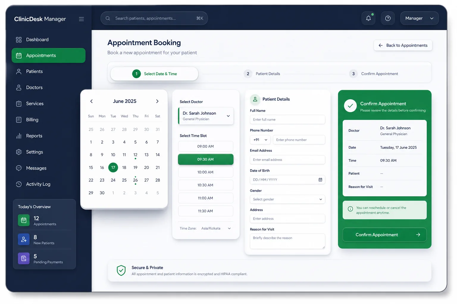 Clinic Scheduling and Patient Records App — core workflow screen