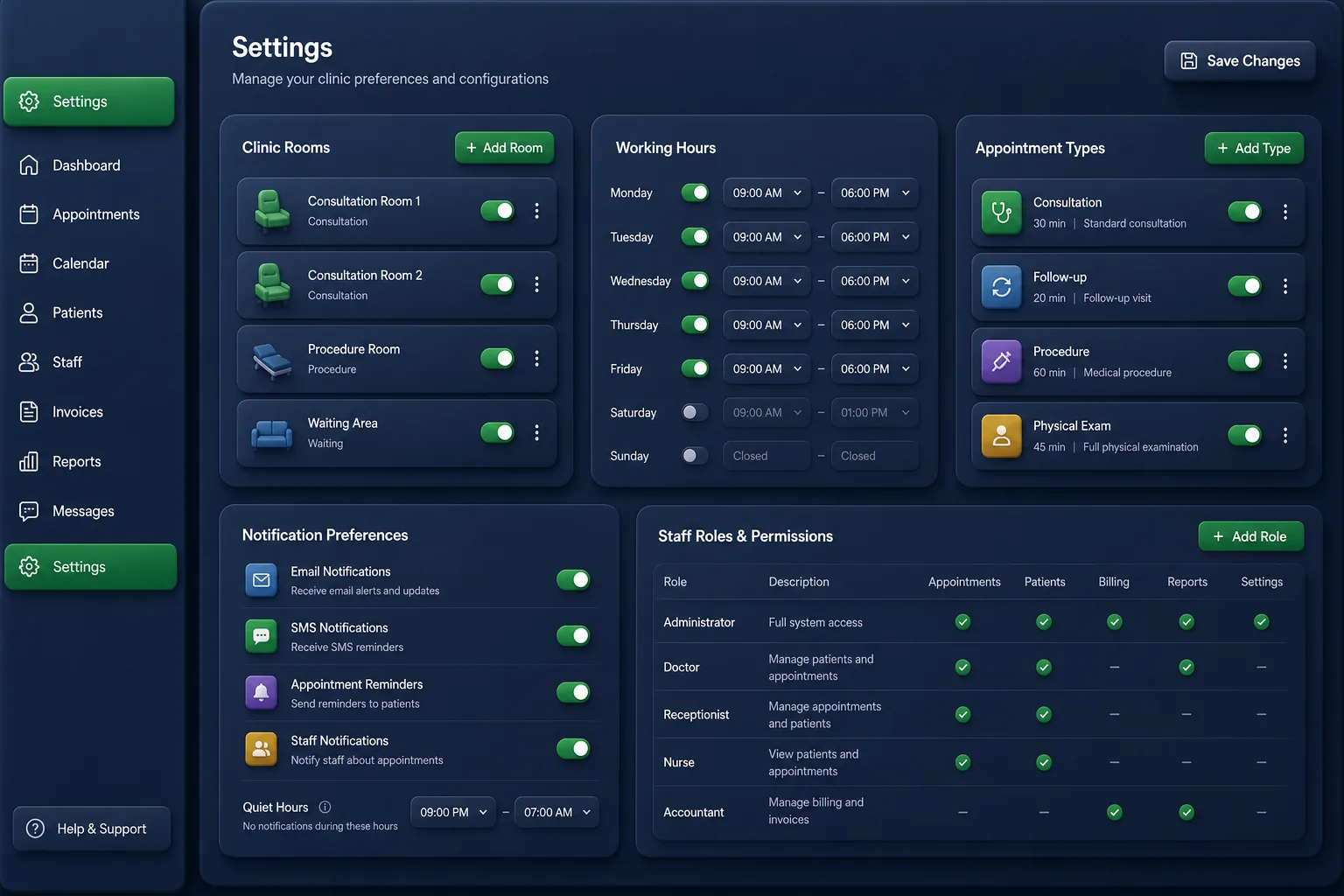 Clinic Scheduling and Patient Records App — settings and configuration