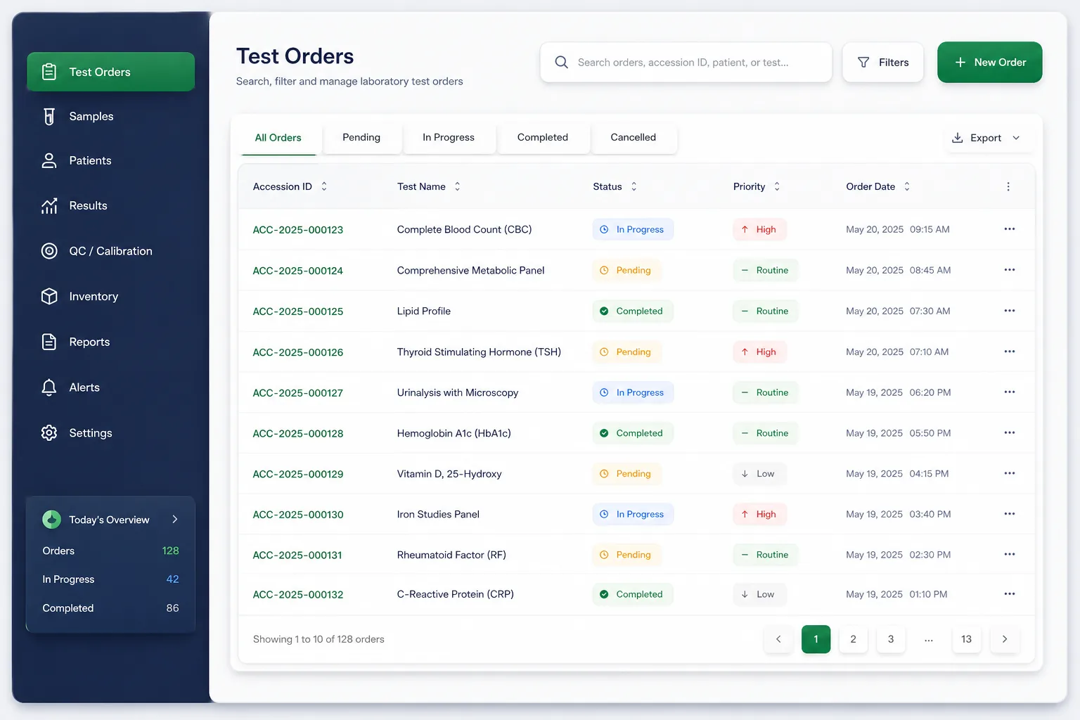 Lab Information System with Analyser Links — browse and list view