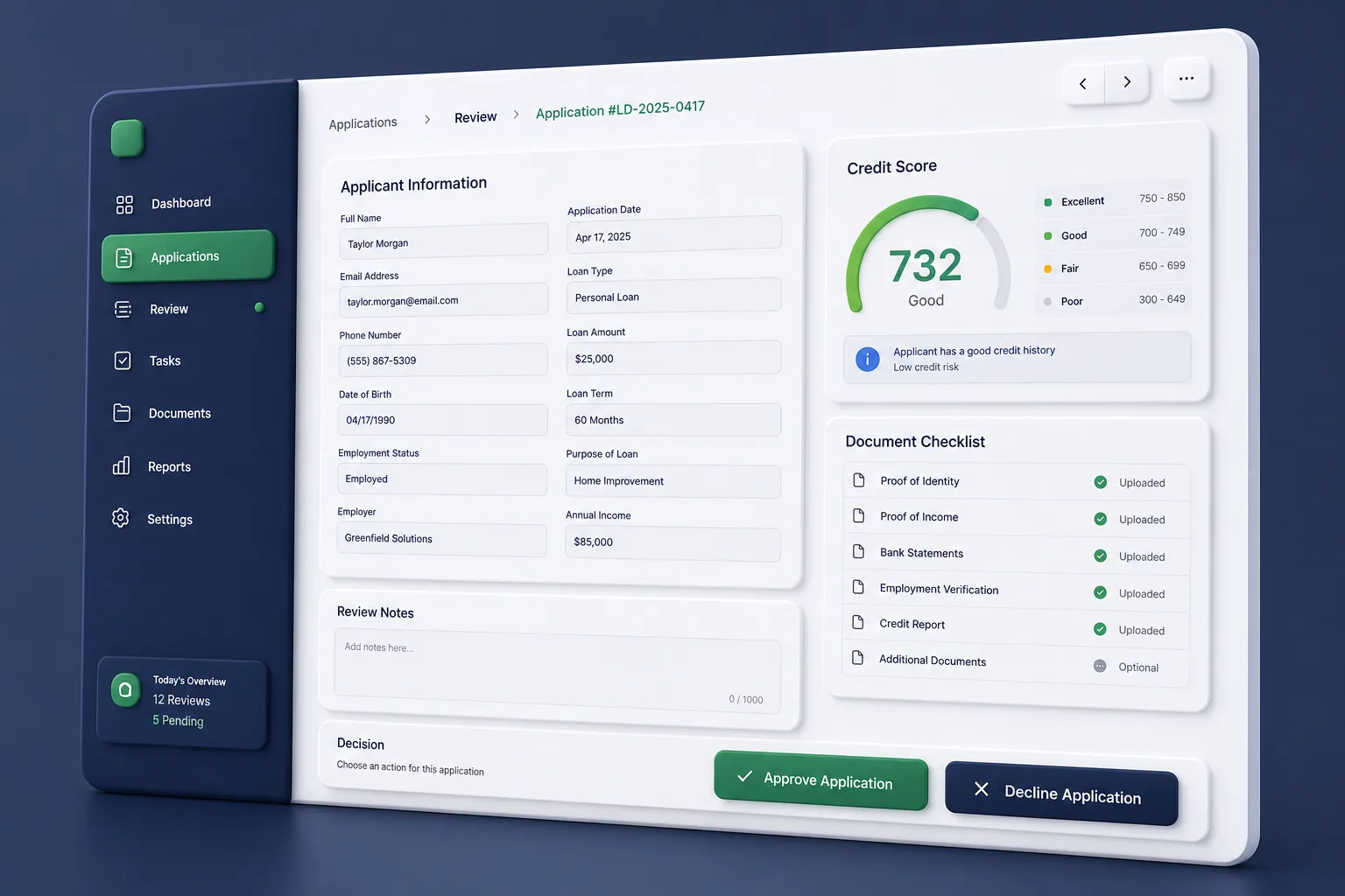 Loan Origination Workstation with Rules — core workflow screen