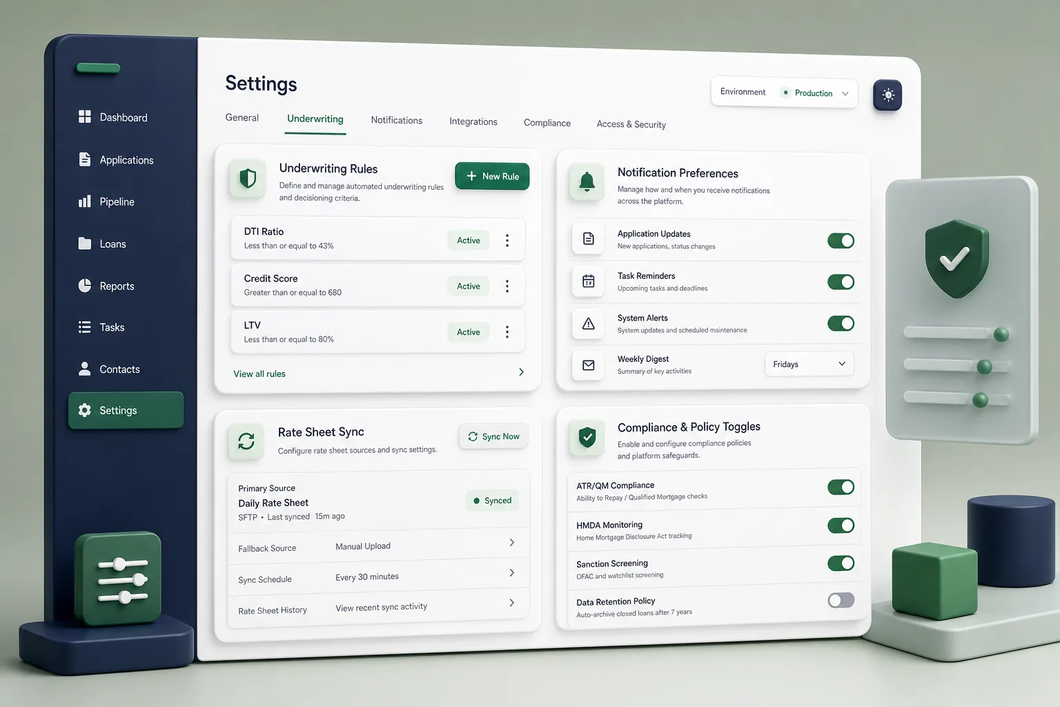 Loan Origination Workstation with Rules — settings and configuration