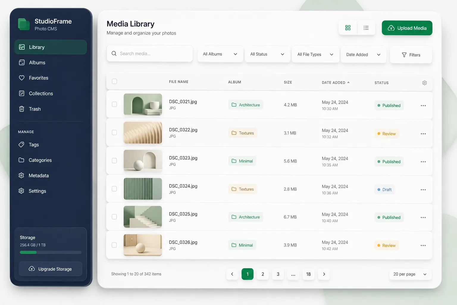 Photo Studio Workflow Desktop App — browse and list view