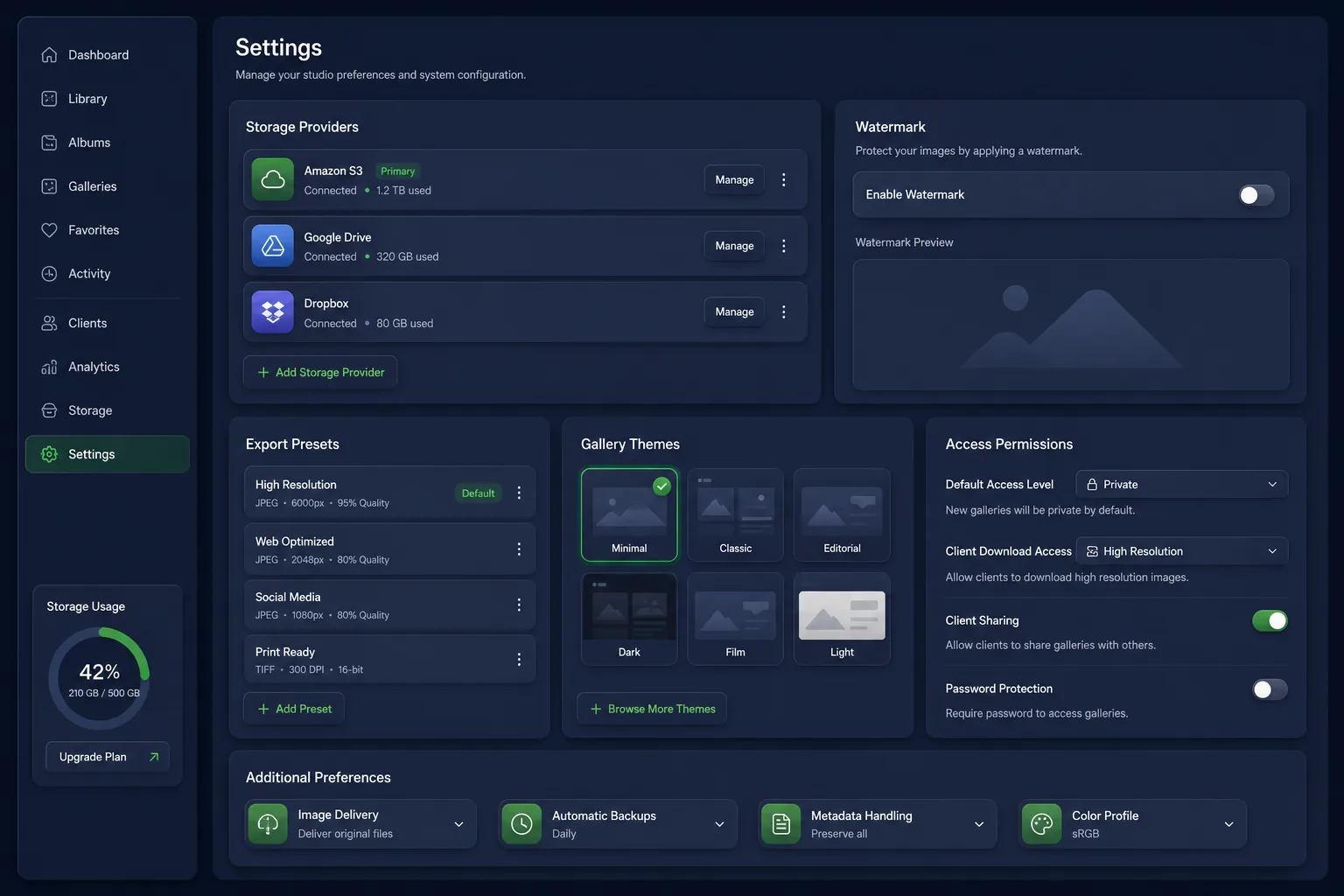 Photo Studio Workflow Desktop App — settings and configuration