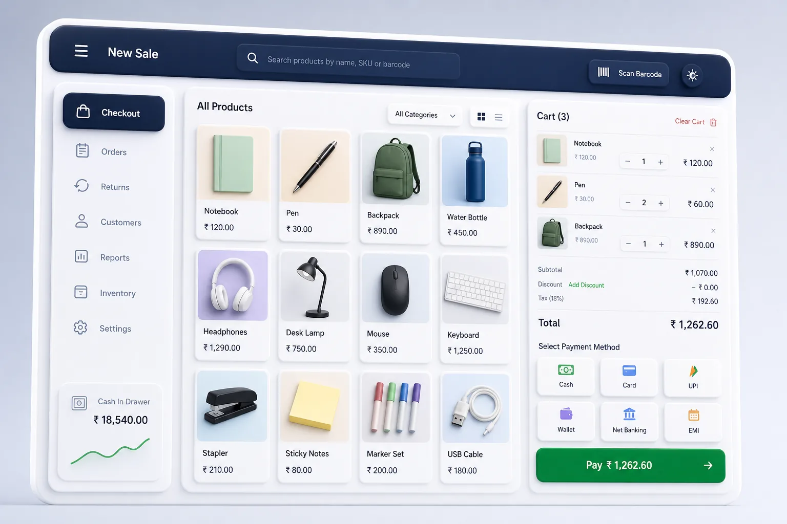 Offline Retail POS with GST Invoicing — core workflow screen