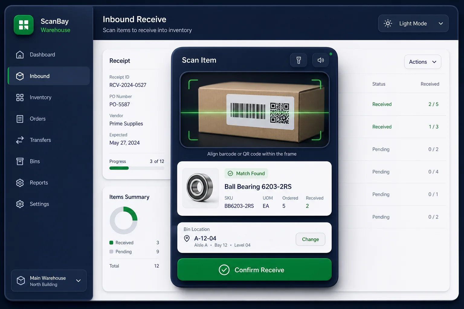 Barcode Pick, Pack and Dispatch System — core workflow screen