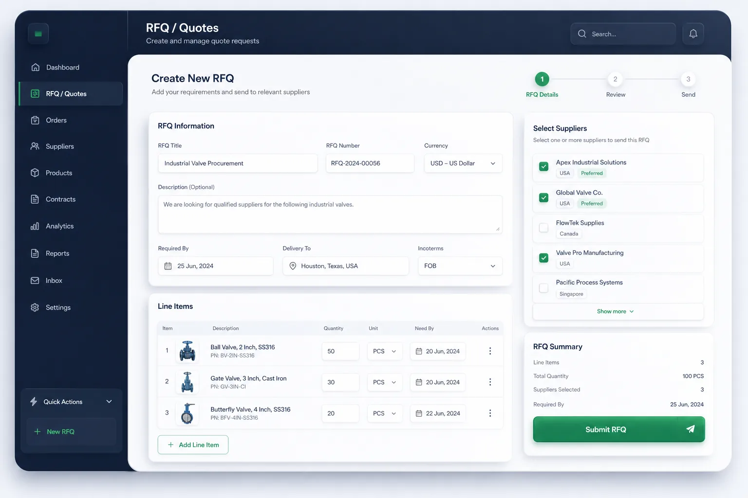 B2B Ordering Portal with Quote Approvals — core workflow screen