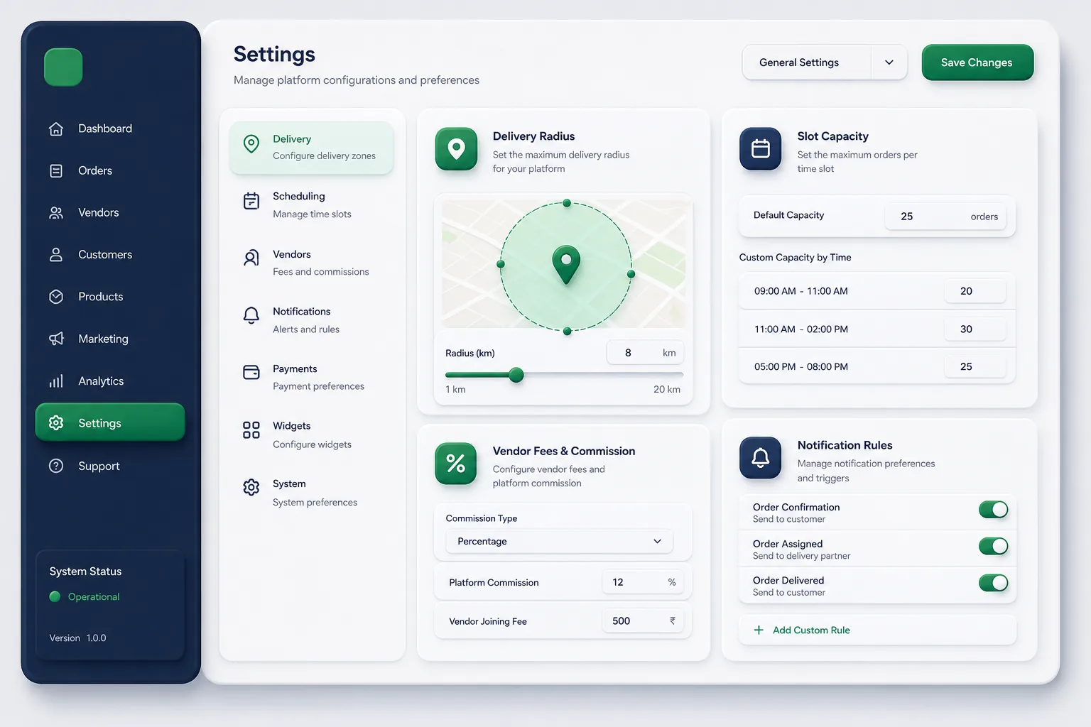 Multi-Store Grocery Marketplace — settings and configuration
