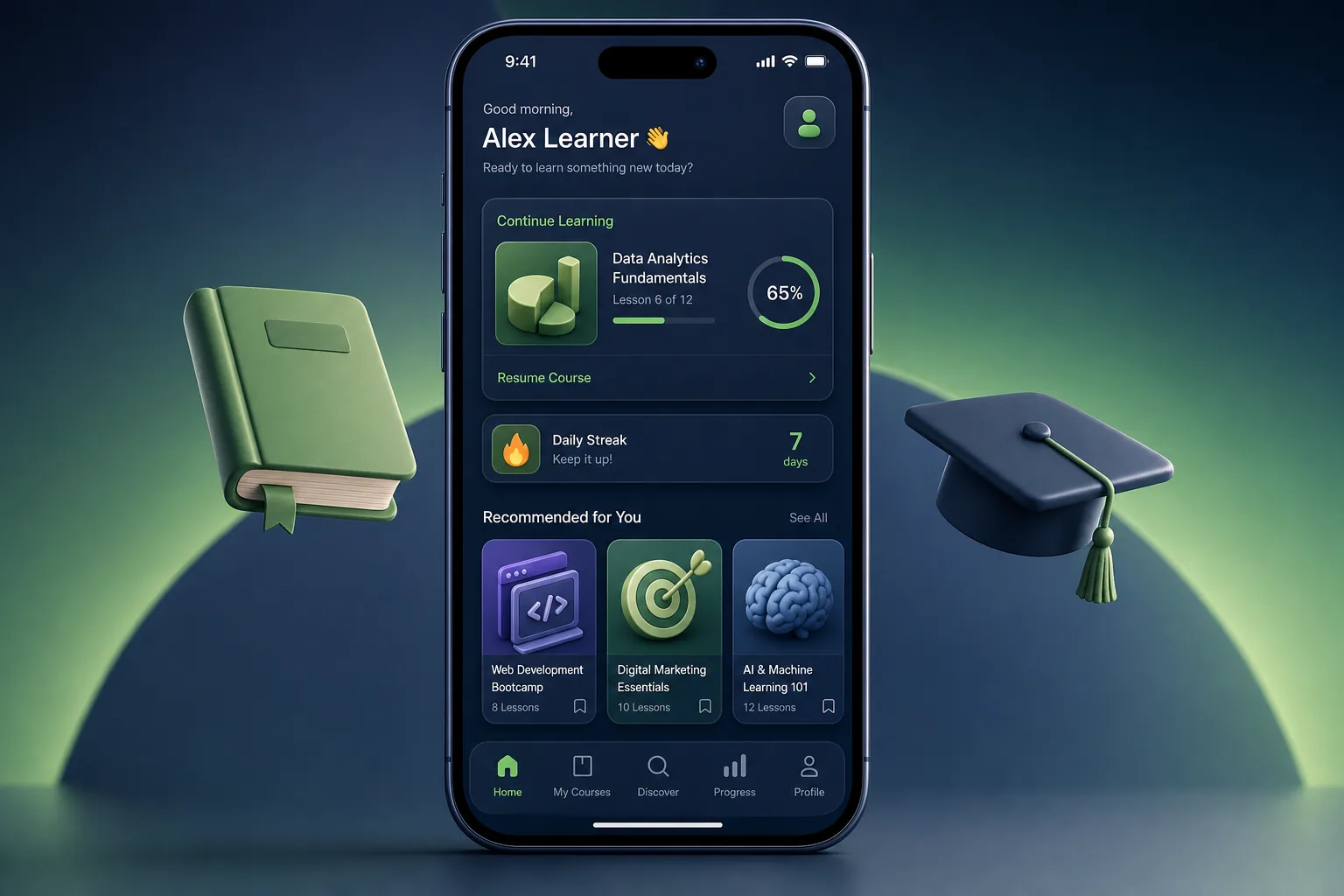 Micro-Learning E-Learning App — dashboard overview