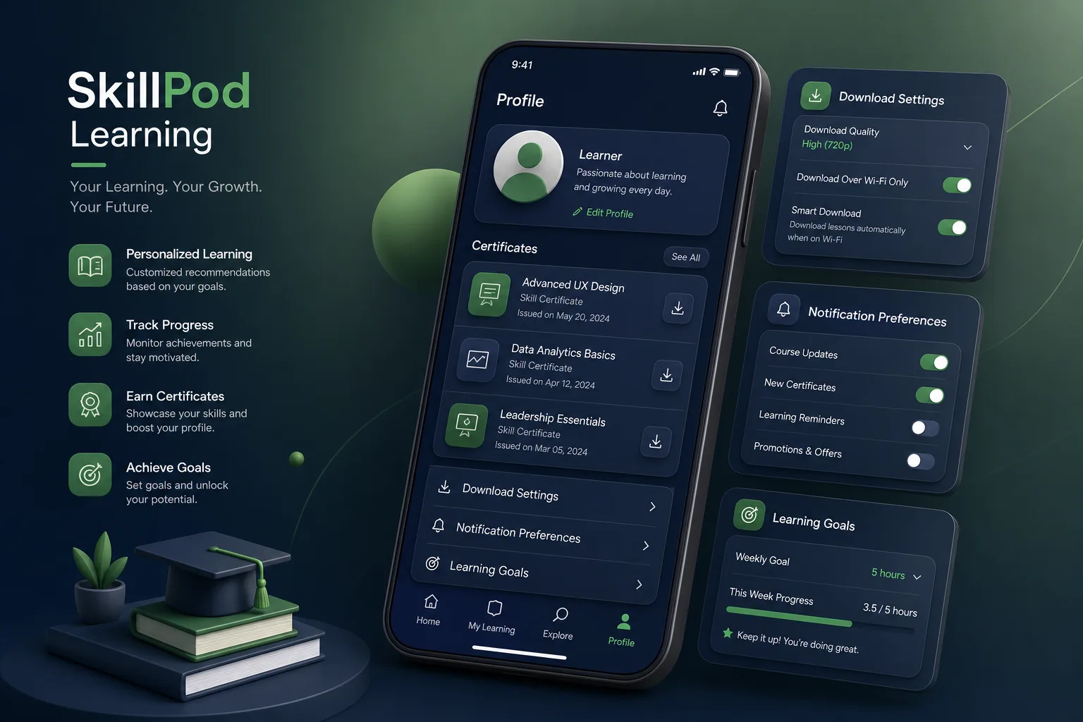 Micro-Learning E-Learning App — settings and configuration