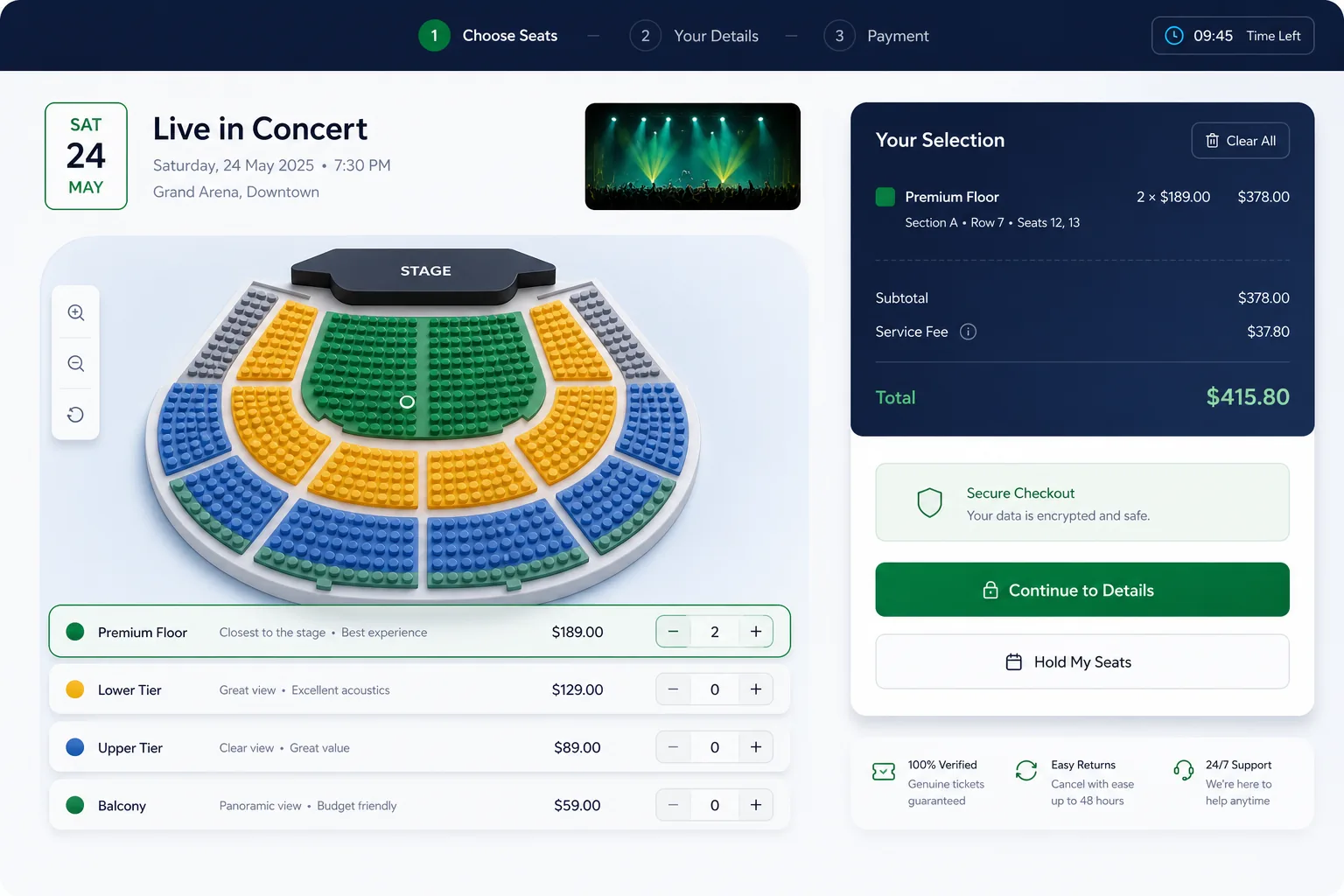 Event Ticketing Platform with Seat Maps — core workflow screen