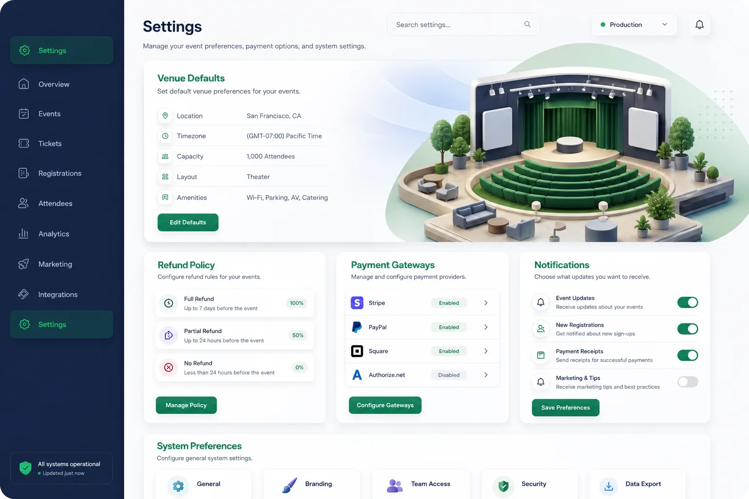 Event Ticketing Platform with Seat Maps — settings and configuration