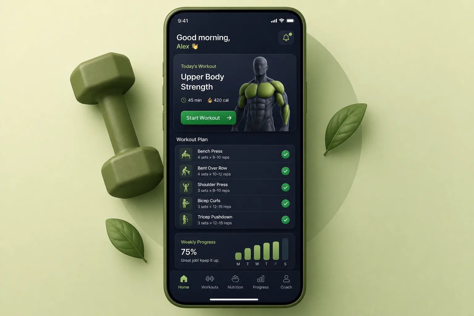 AI Fitness Coach App with Pose Detection — dashboard overview