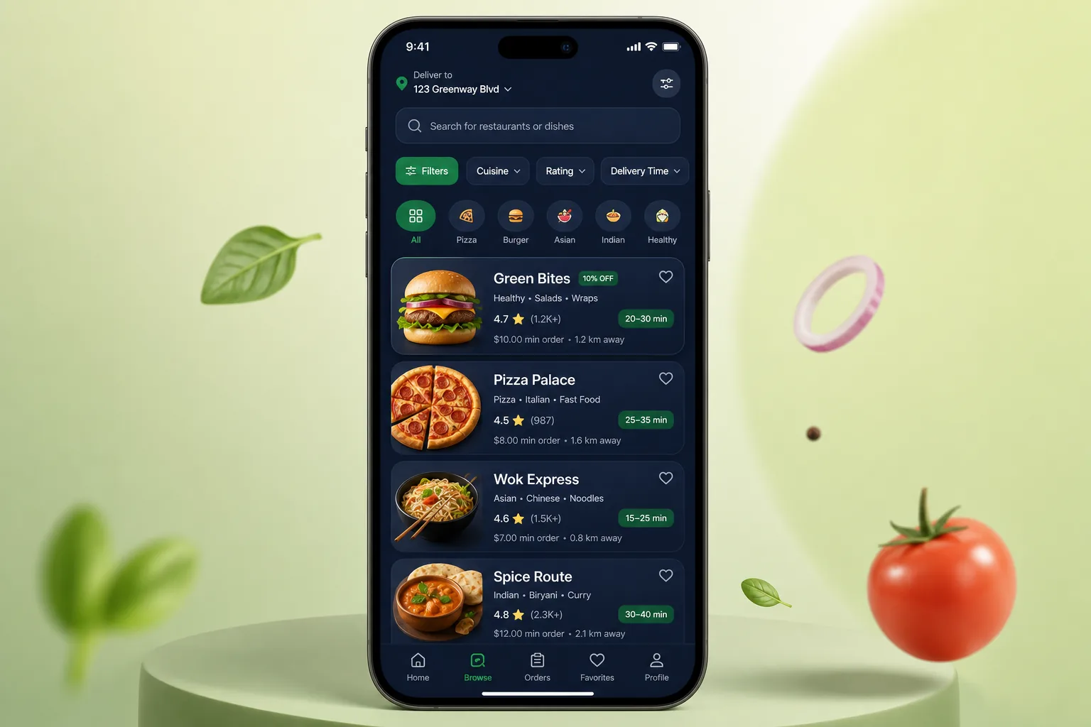 Multi-Platform Food Delivery App — browse and list view