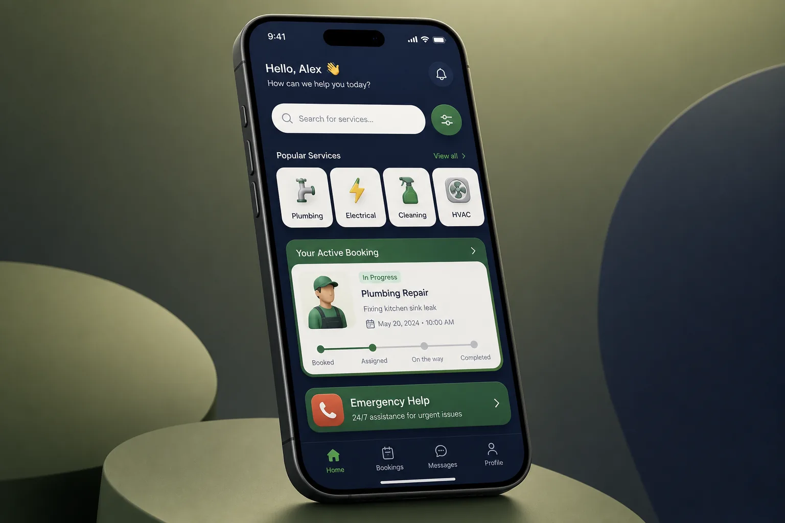 On-Demand Home Services Booking App — dashboard overview