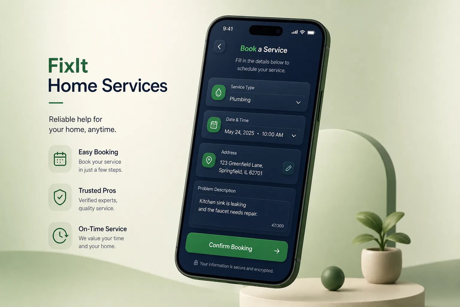 On-Demand Home Services Booking App — core workflow screen