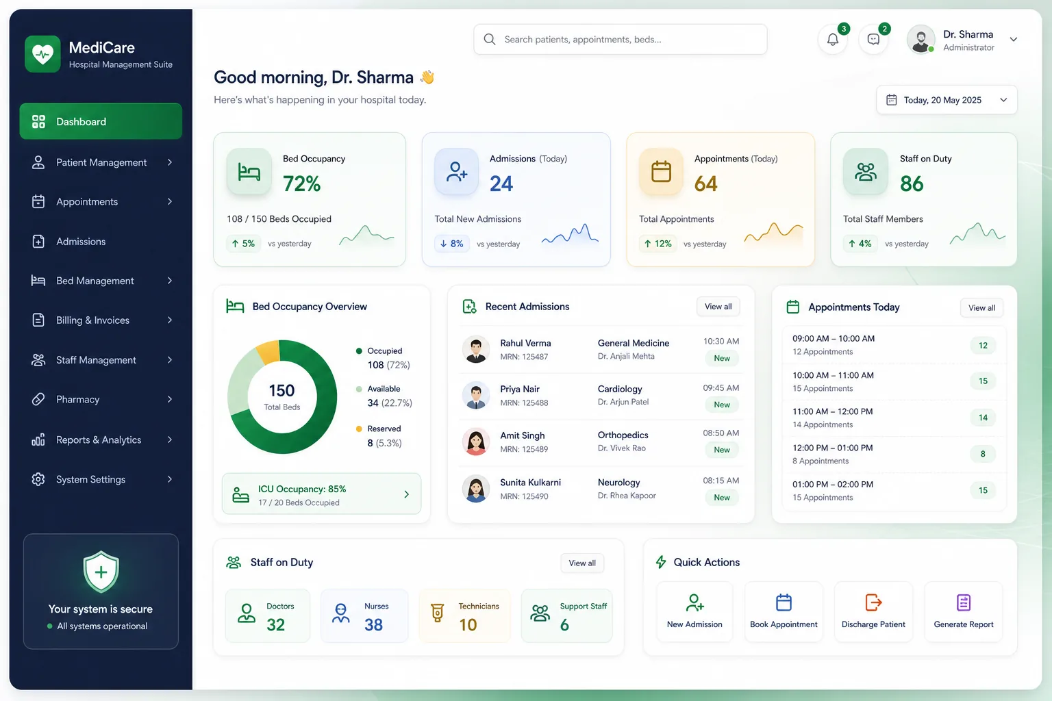 Hospital Management Suite: OPD to Billing — dashboard overview