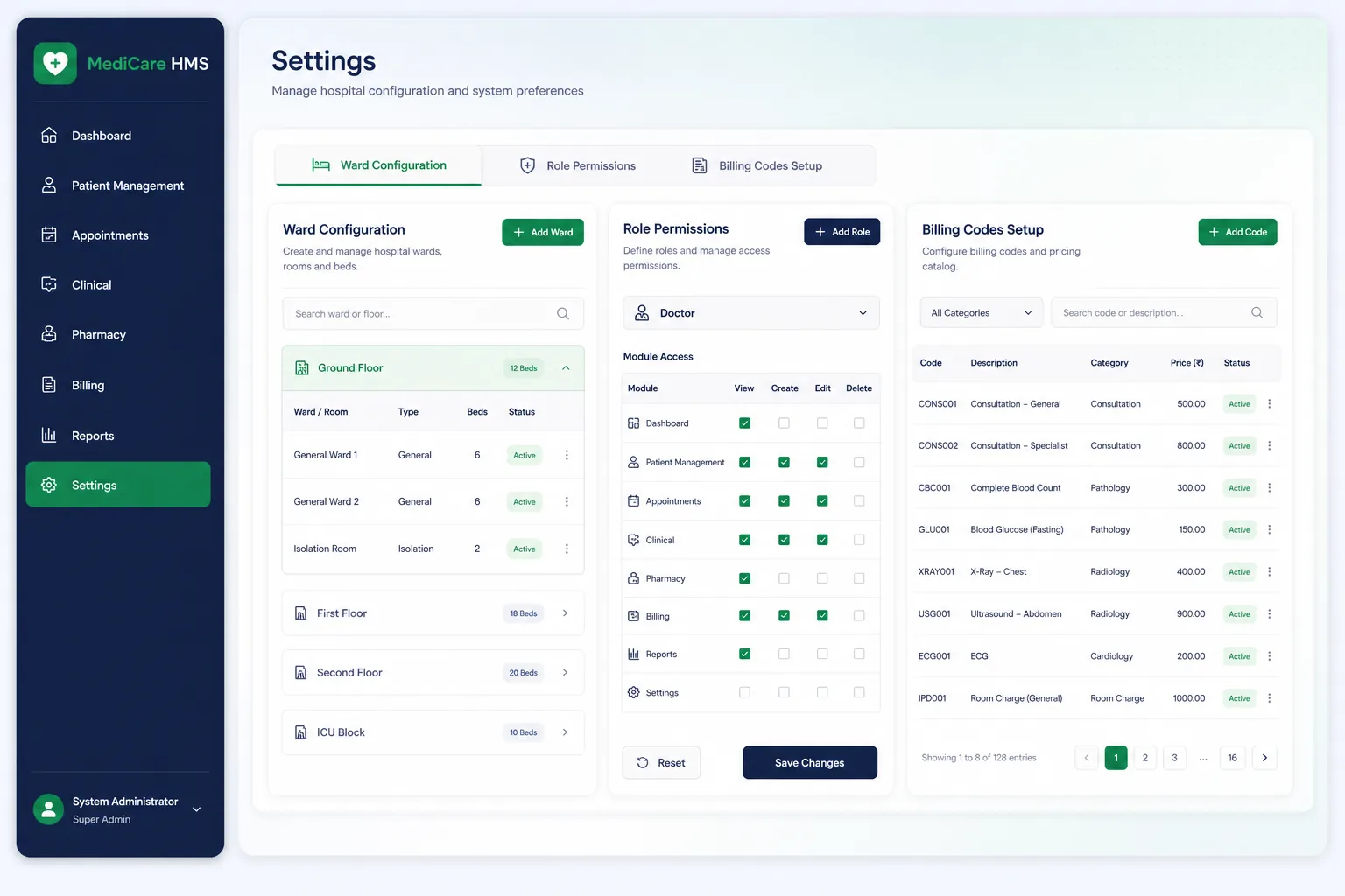 Hospital Management Suite: OPD to Billing — settings and configuration