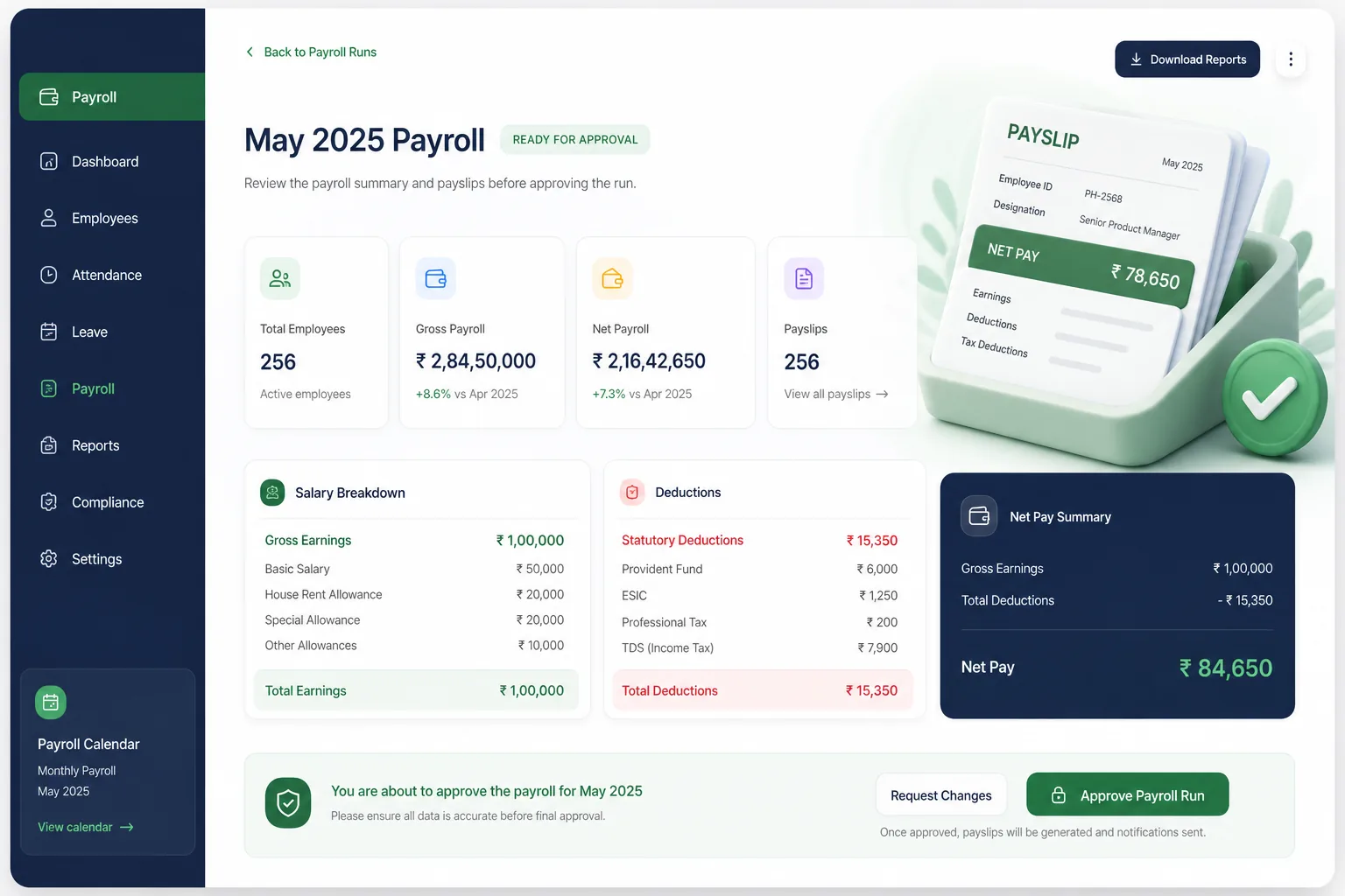 HRMS with Multi-Country Payroll — core workflow screen