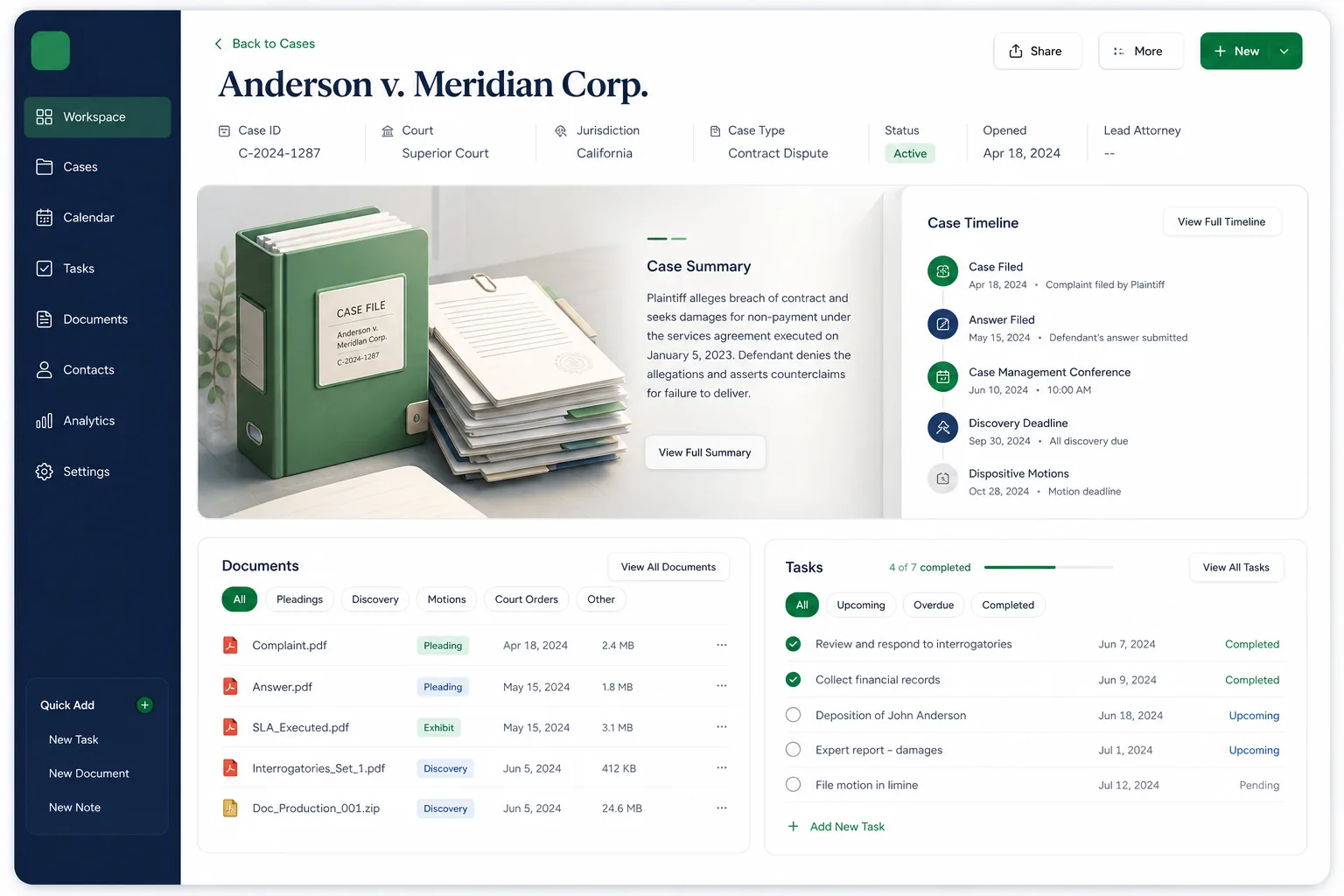 Law Firm Case Management System — core workflow screen