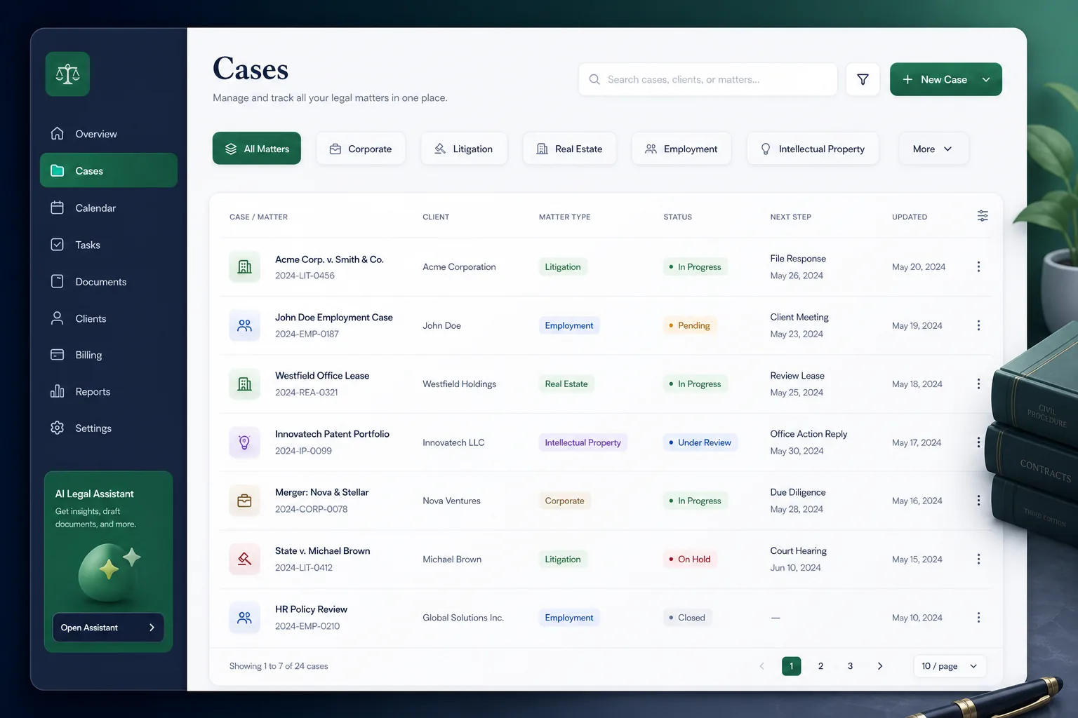 Law Firm Case Management System — browse and list view